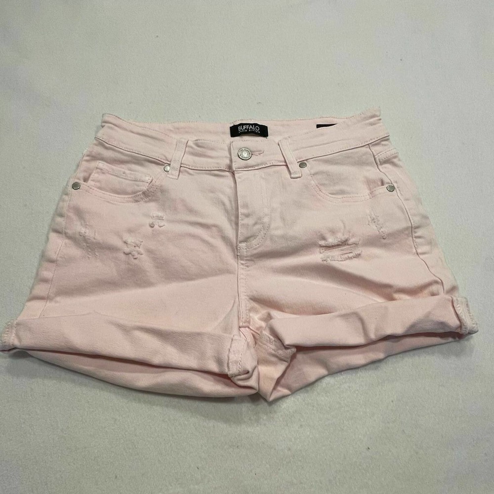 Buffalo‎ David Bitton 4/27 Tandi Mid Rise Distressed Bermuda Shorts Pink Denim